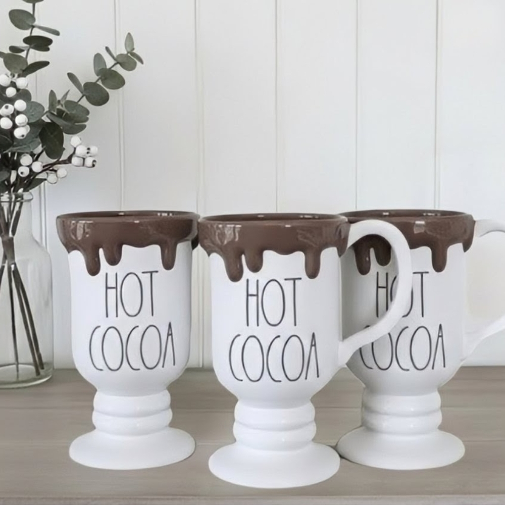 Rae Dunn HOT COCOA Chocolate Drip Pedestal Mugs - Set of 3